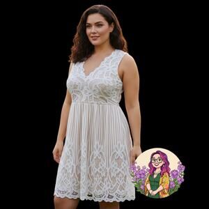 K. Jordan Striped Lace Trim V-Neck Dress Womens XL Boho Romantic Sleeveless